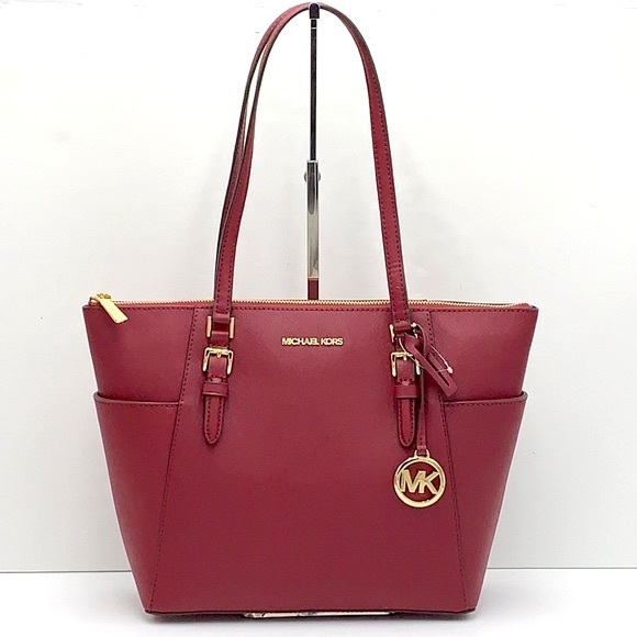 NWT MICHAEL KORS CHARLOTTE LARGE TOP ZIP TOTE BAG Dark Cherry COLOR NWT - Picture 14 of 16